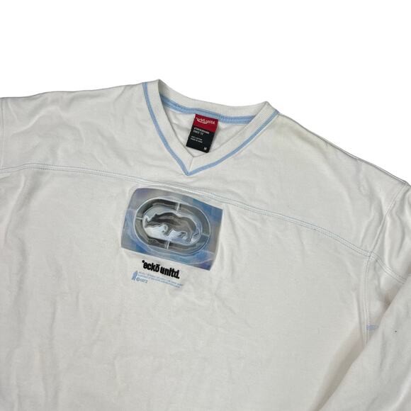 Ecko VTG Y2K Holographic V-Neck Heavyweight Long Sleeve T-Shirt White Medium - Picture 3 of 6